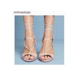 Anthropologie BILLY ELLA Striped Lace Up Heels 8.5 Sandals Shoes Pink Purple